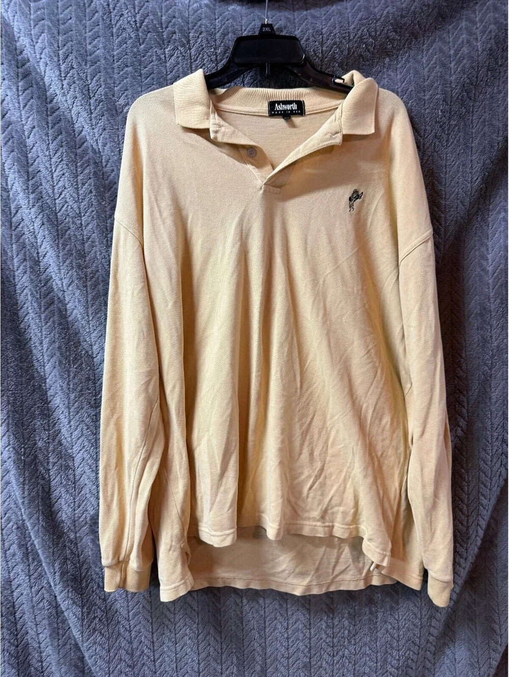 Ashworth Men's XXL Beige Long Sleeve Polo Shirt